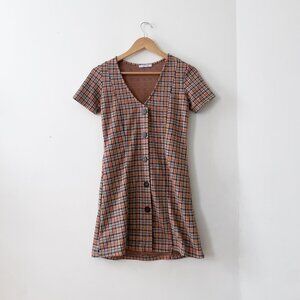 ZARA Orange Tartan Mini Dress with Buttons